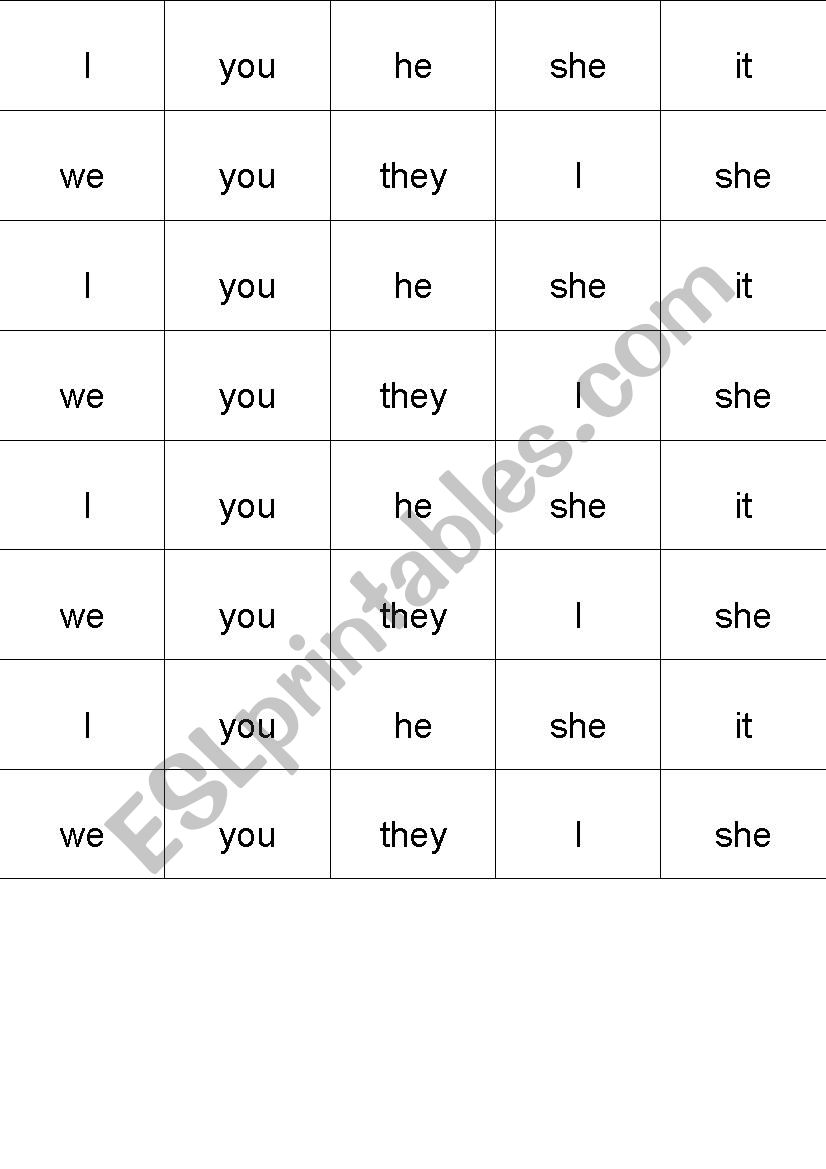 Verb be cards game worksheet