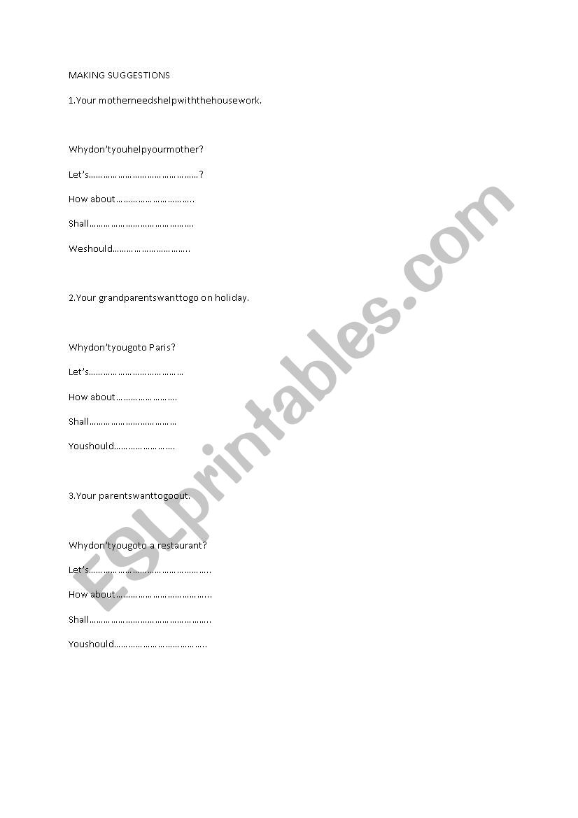 making suggestions worksheet