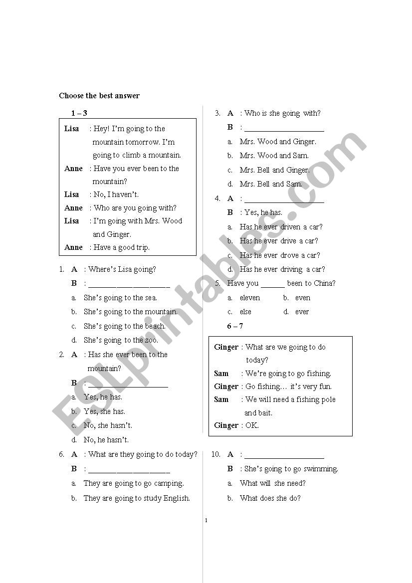 Mix English test  worksheet