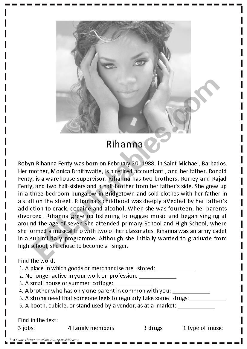 Rihanna  worksheet