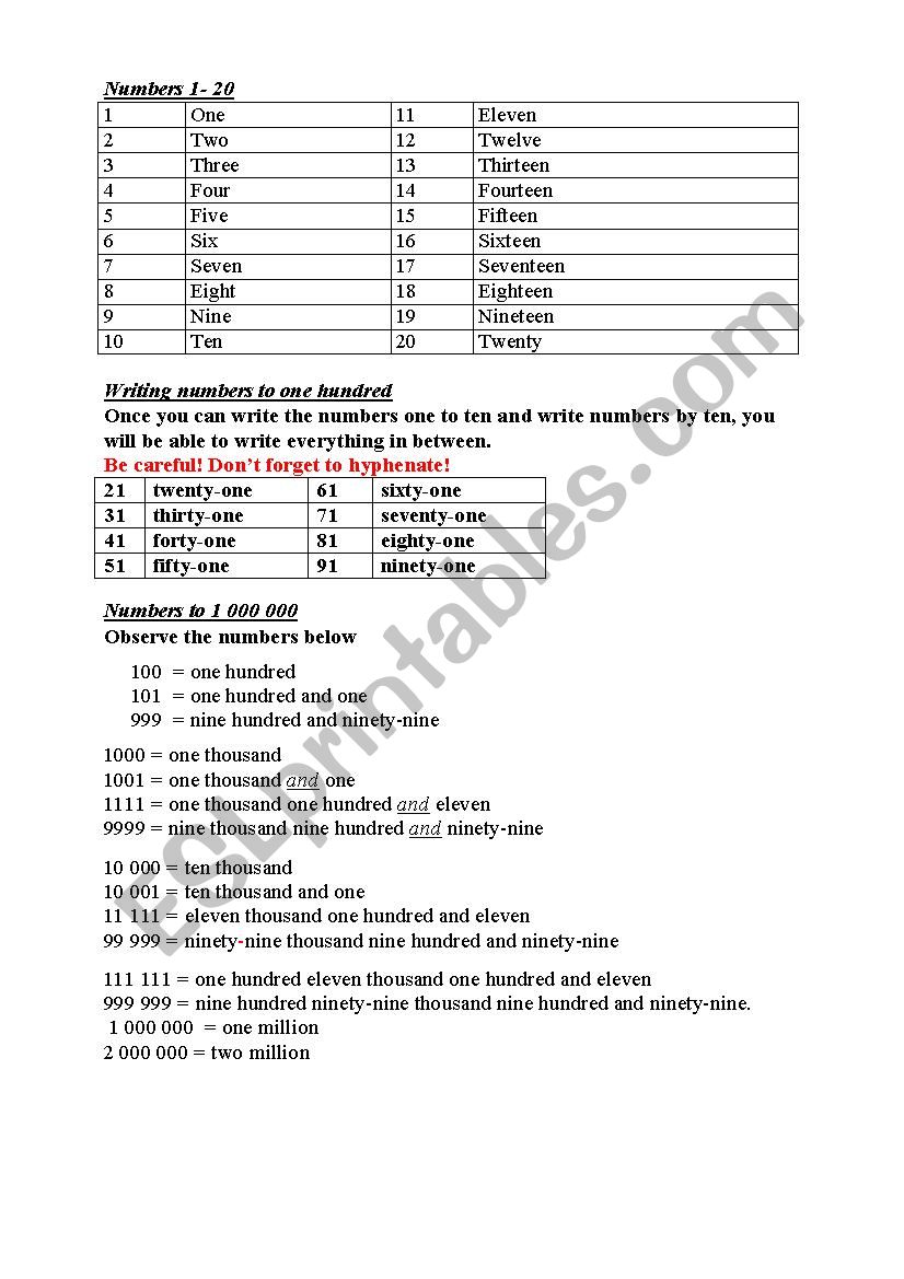 writing and saying numbers lesson and quiz