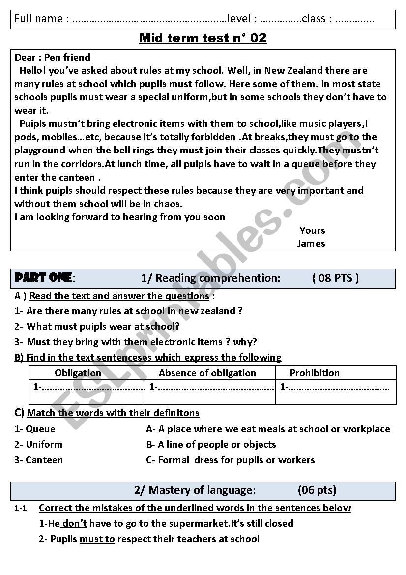 TEST worksheet