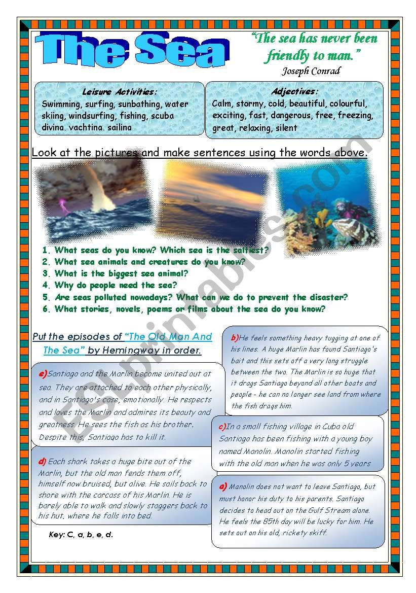 The Sea.  worksheet