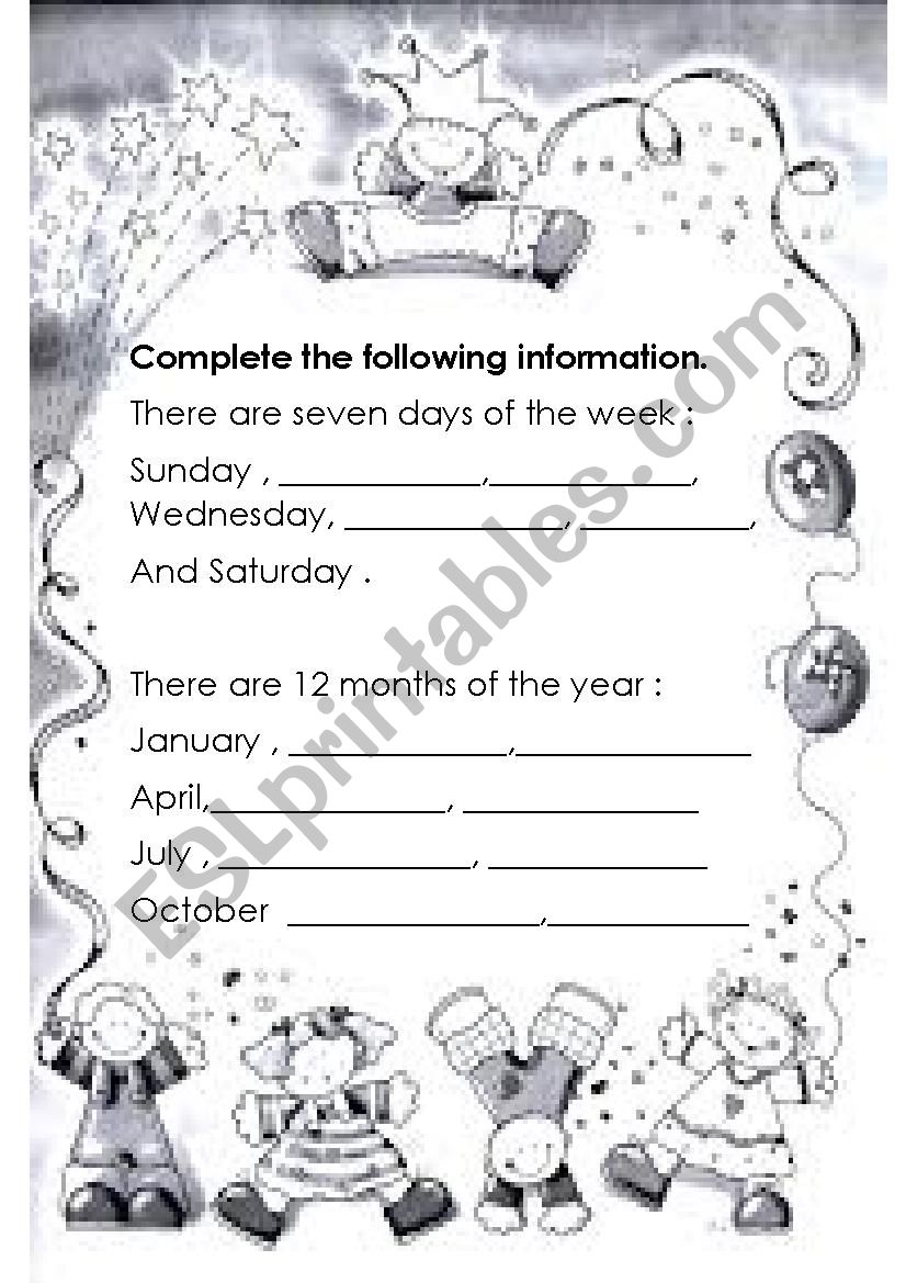 Days of the week worksheet