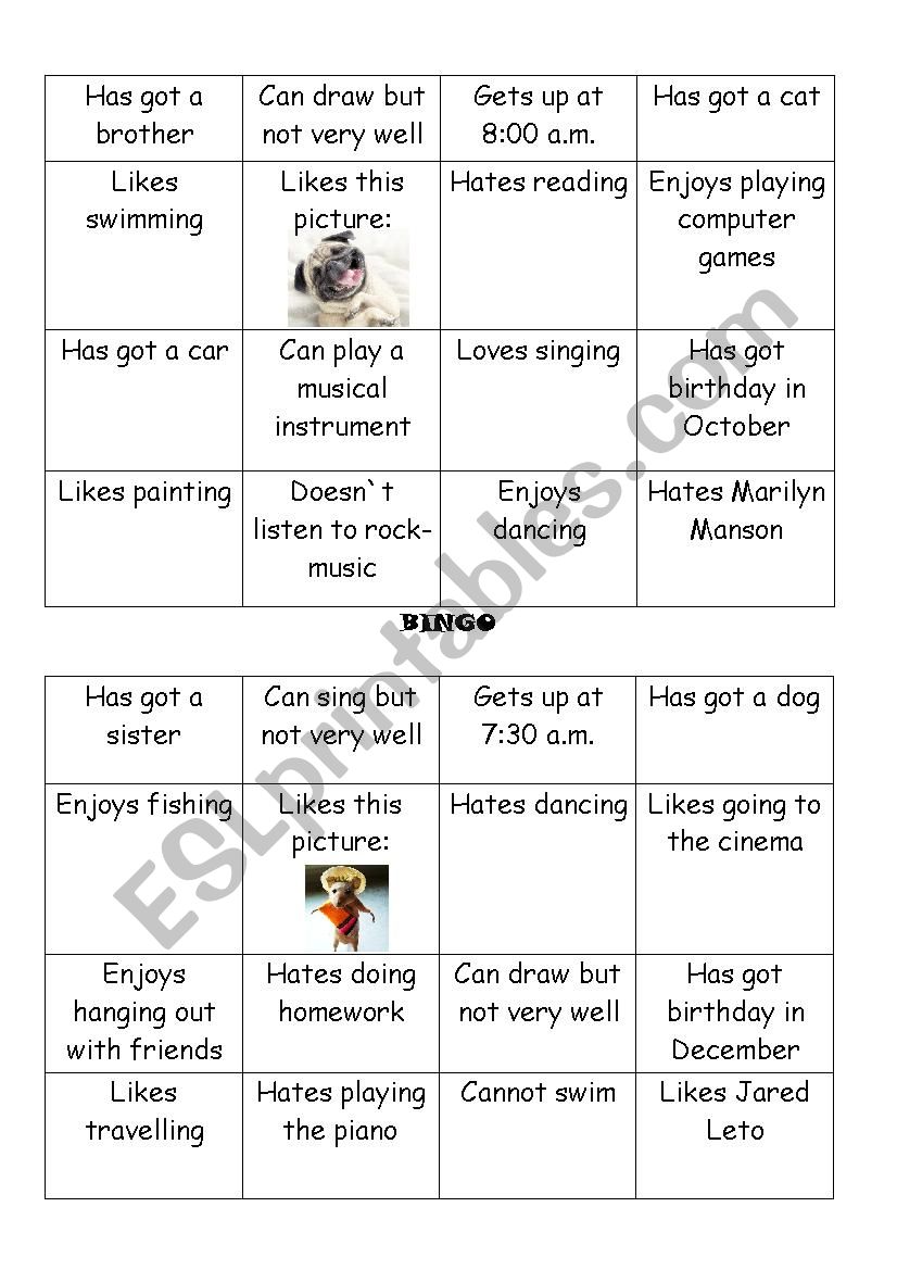 Bingo Game worksheet