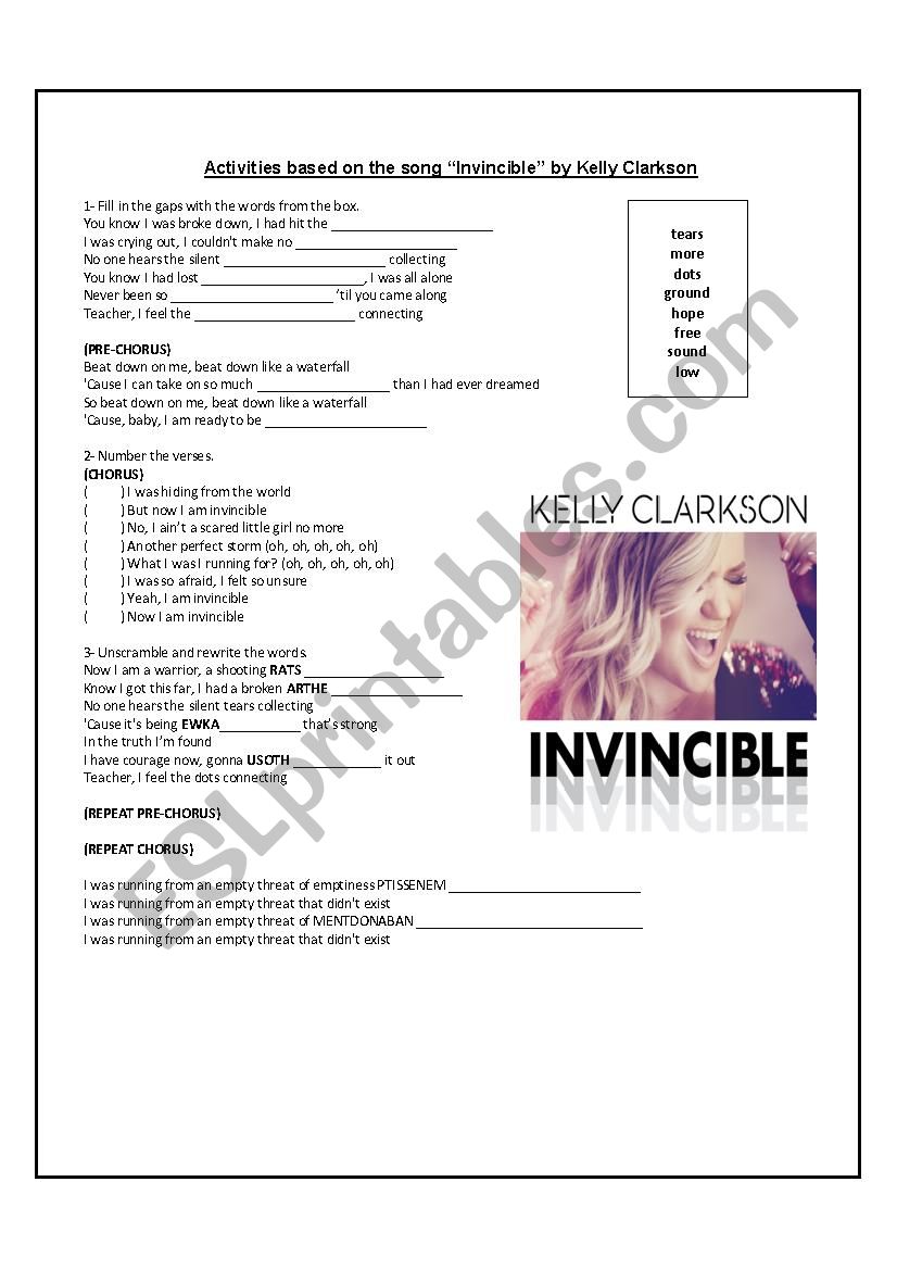 Invincible - Kelly Clarkson worksheet