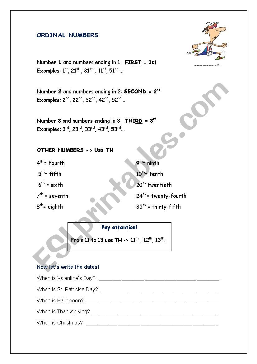 Ordinal Numbers worksheet