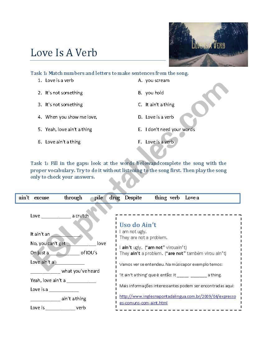 LOVE IS A VERB - JOHN MAYER worksheet