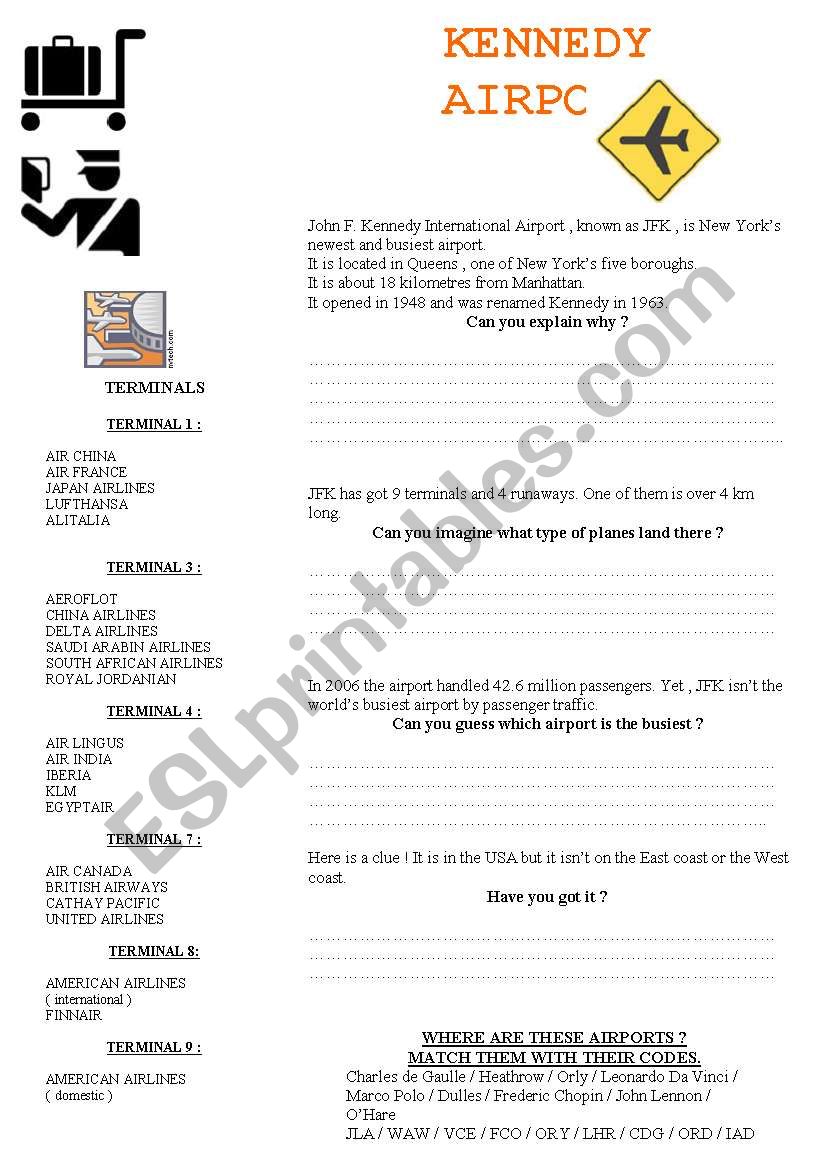 kennedy airport worksheet