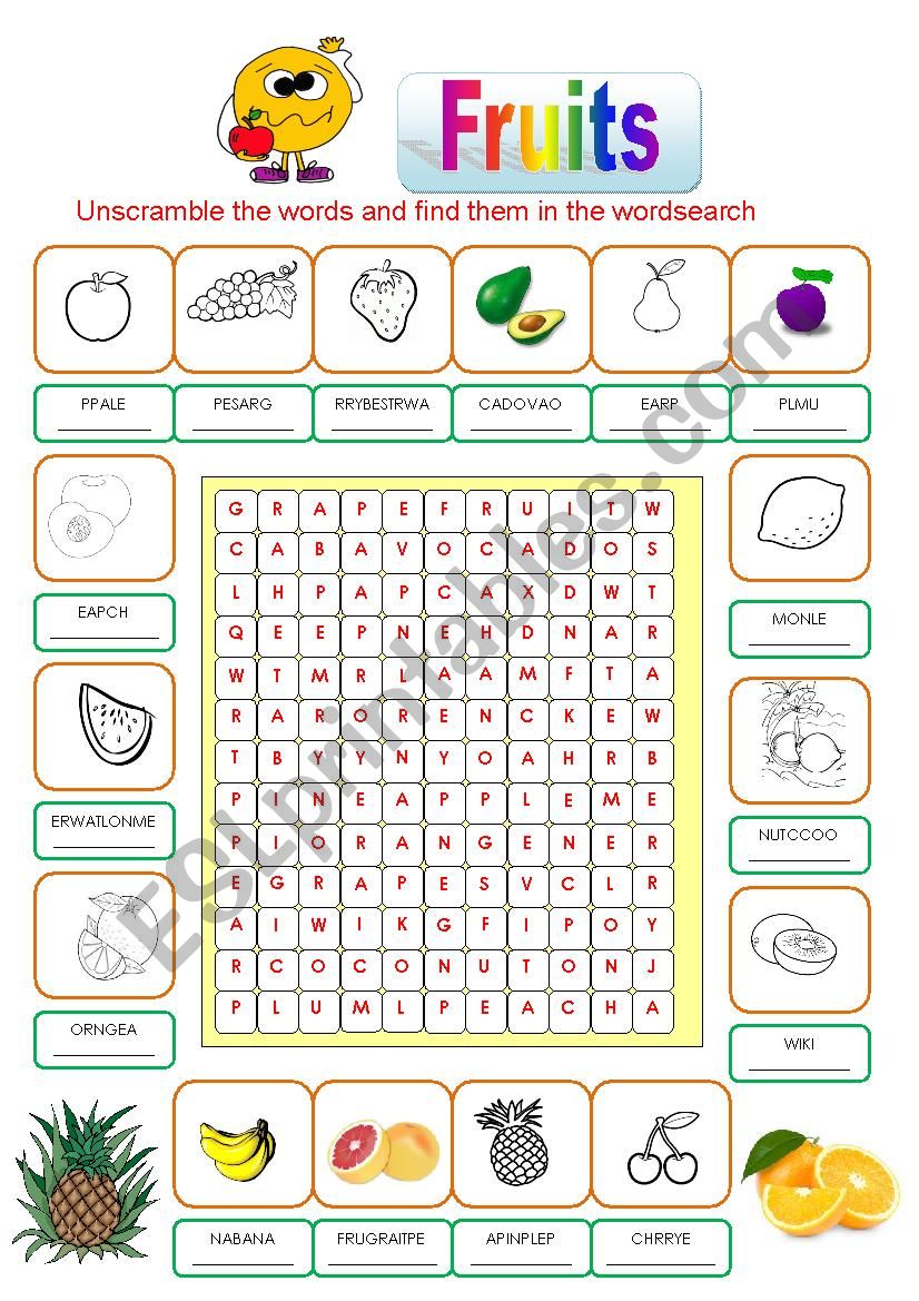 FRUITS - WORDSEARCH worksheet