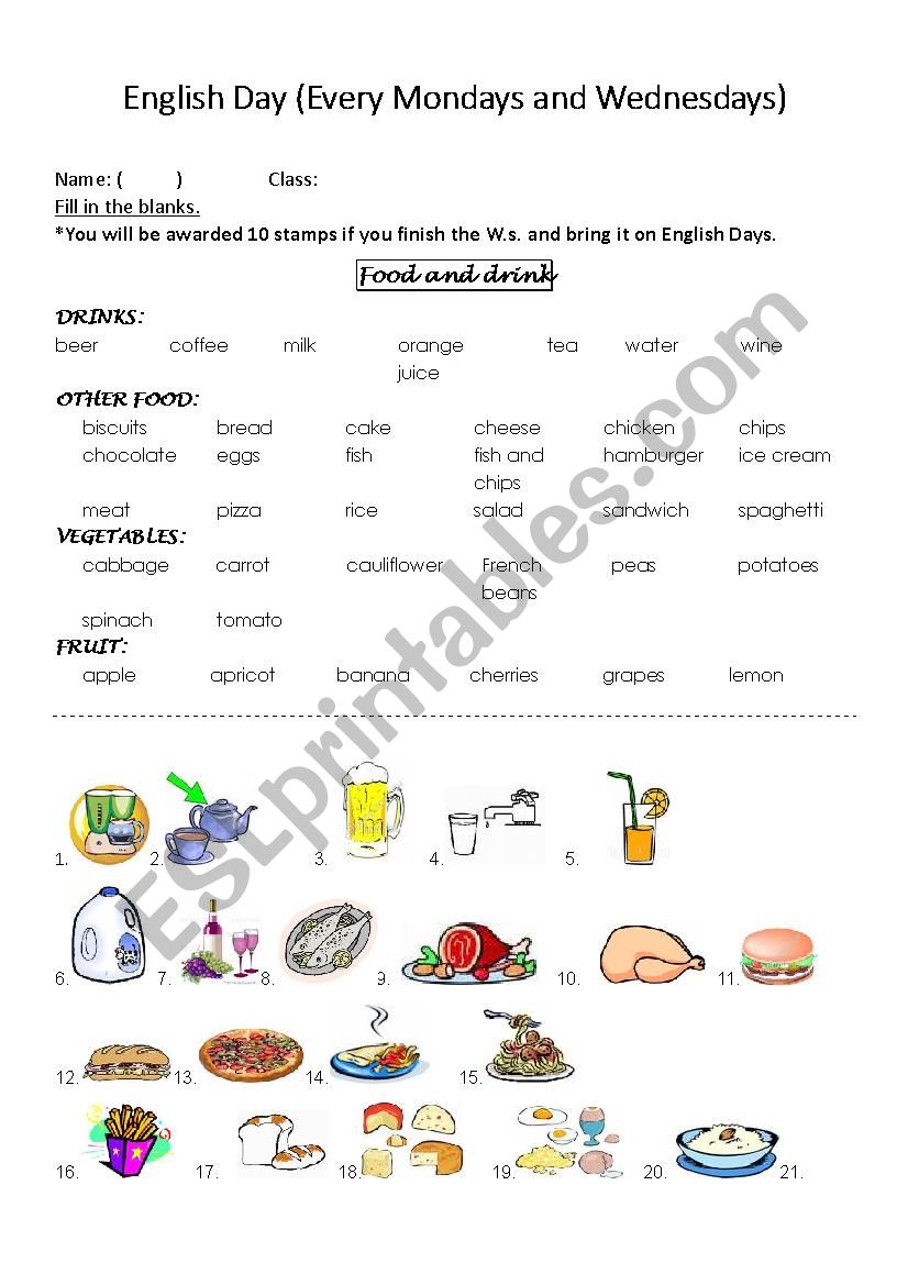 Food and Drinks for English Day