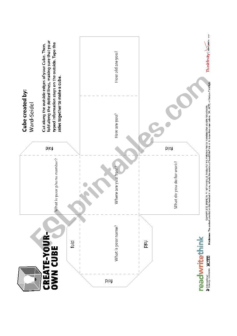 Introduction questions cube worksheet