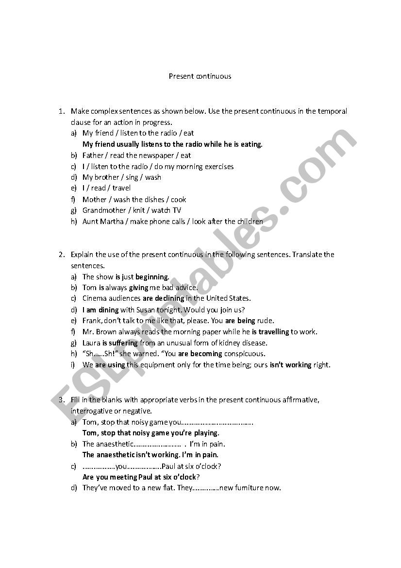 Present continuous worksheet