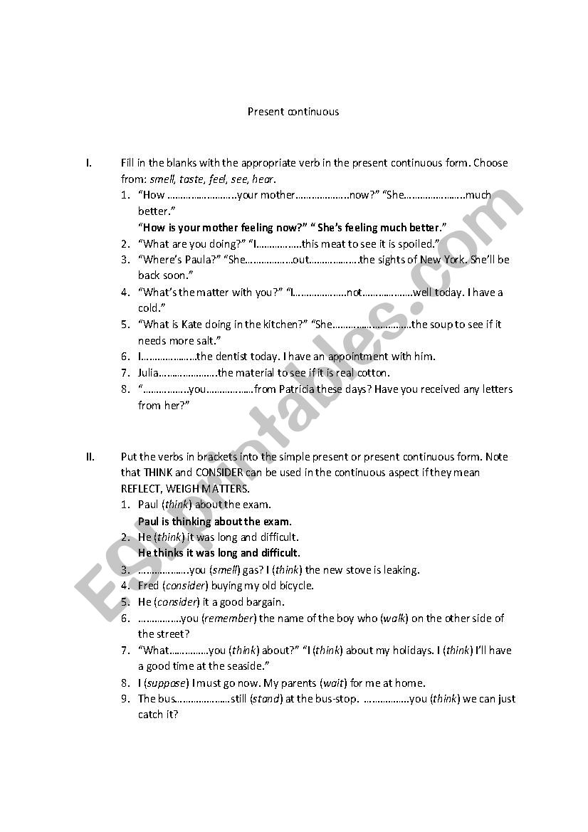 Present continuous worksheet