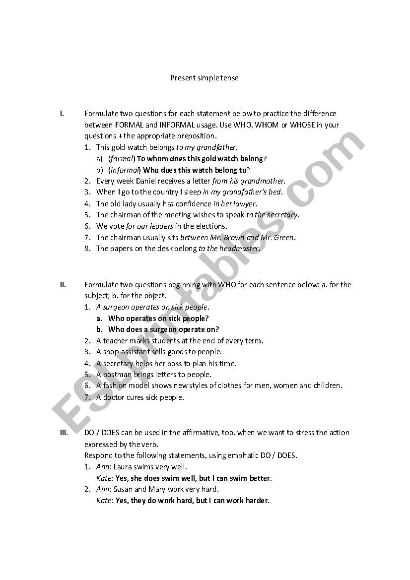 present simple tense worksheet