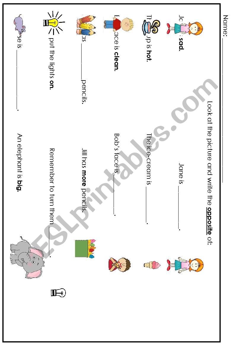 Opposites worksheet