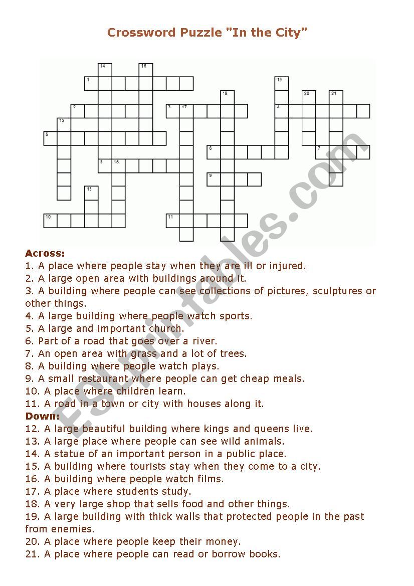 In the city Crossword worksheet