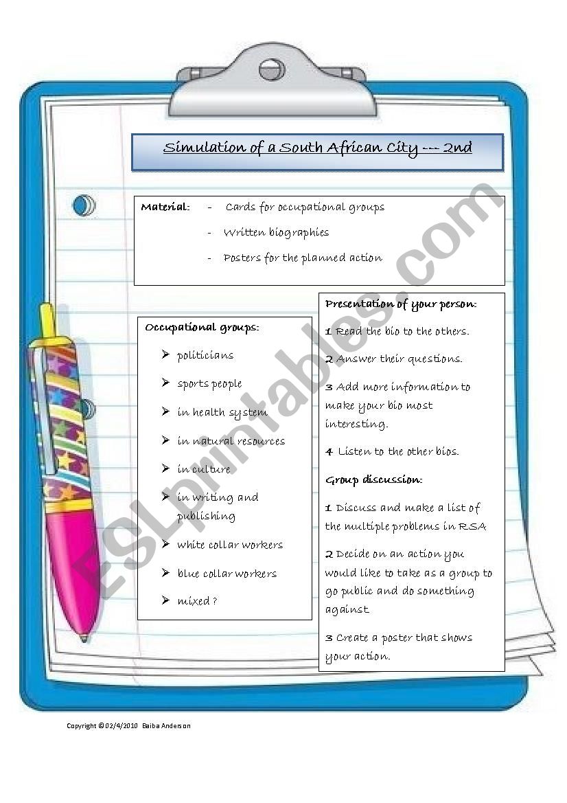 South Africa 2 worksheet