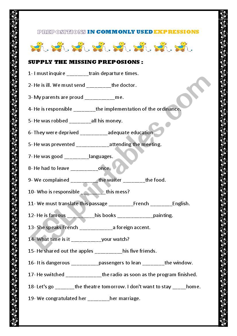 prepositions used in common expressions