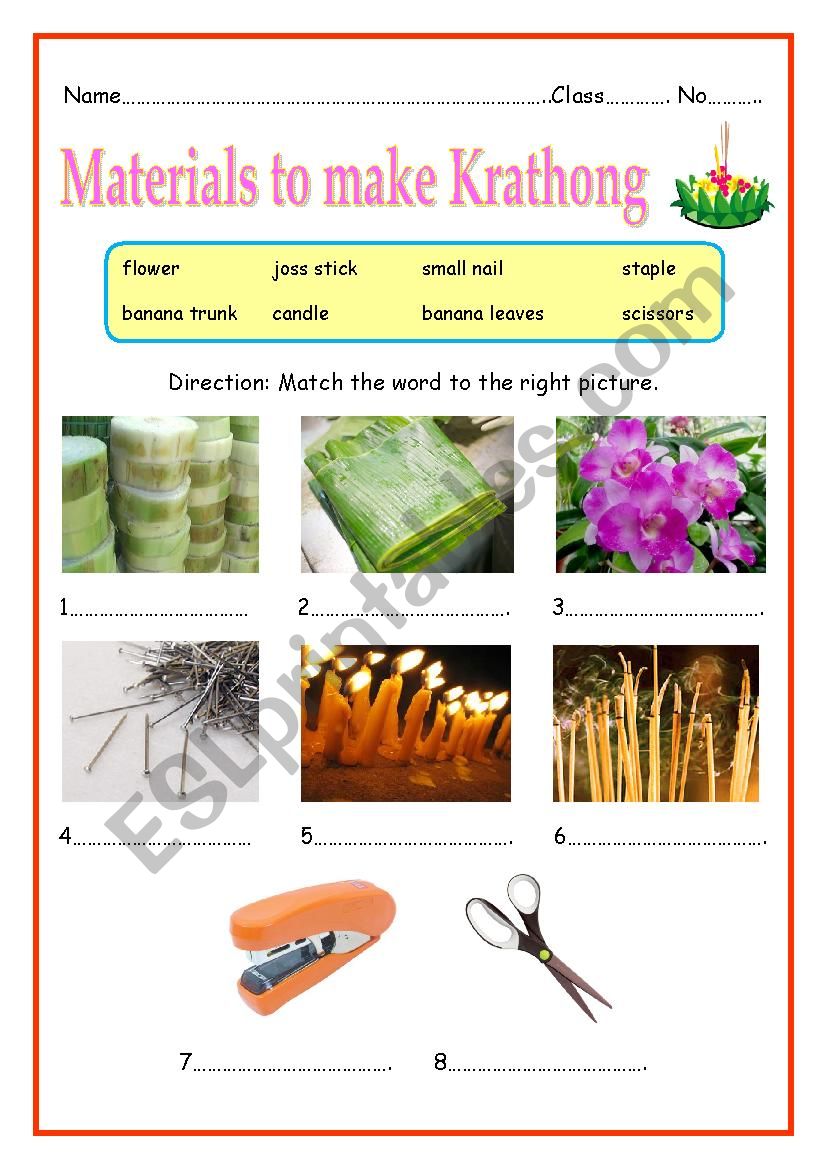 Loy Krathong Festival worksheet