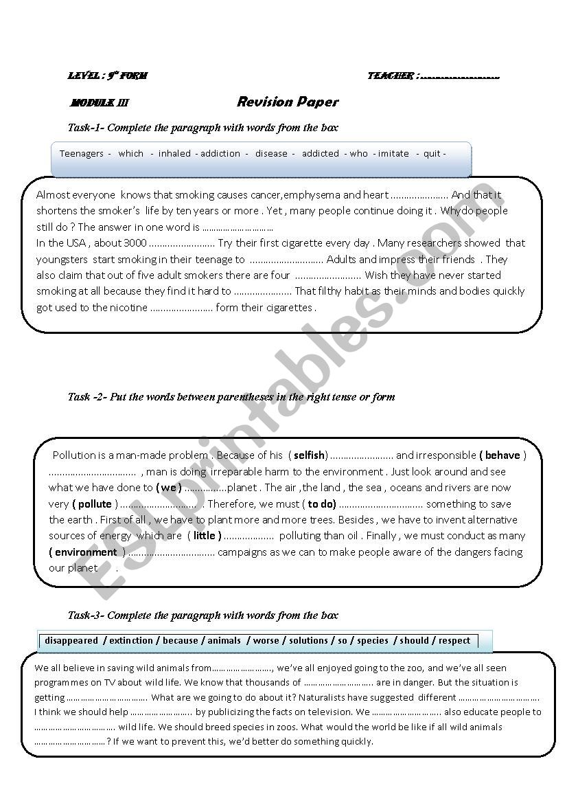 REVISION PAPER 9 FORM worksheet