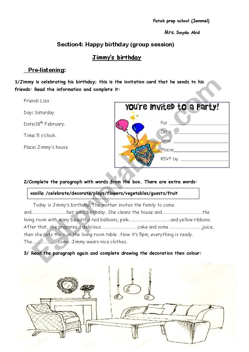 jimmys birthday worksheet