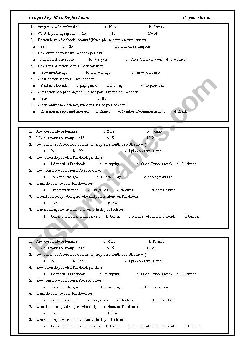 questionaire worksheet