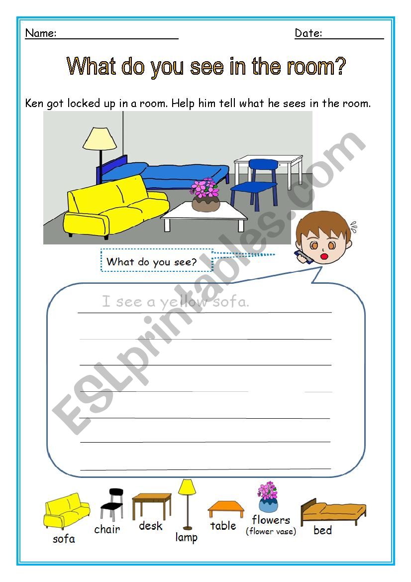 Furniture and colors worksheet