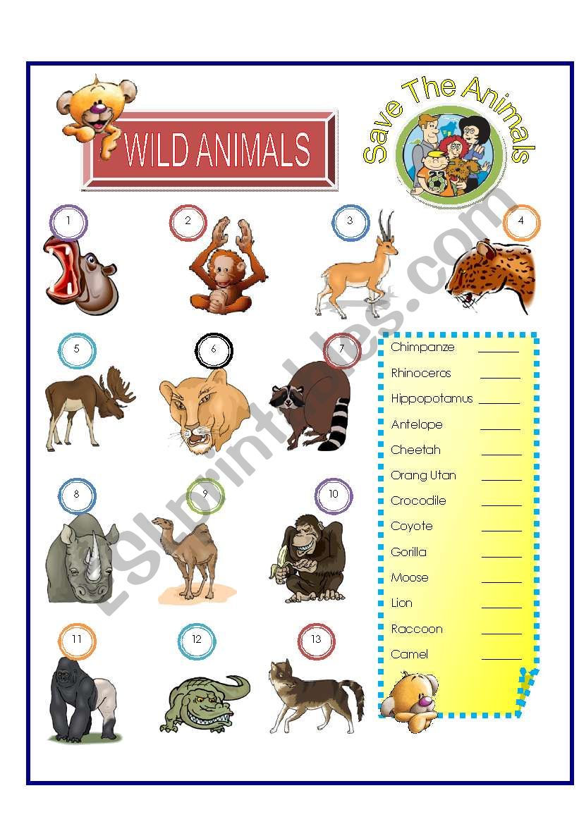 Wild Animals Match Part -1 - ESL worksheet by zhlebor