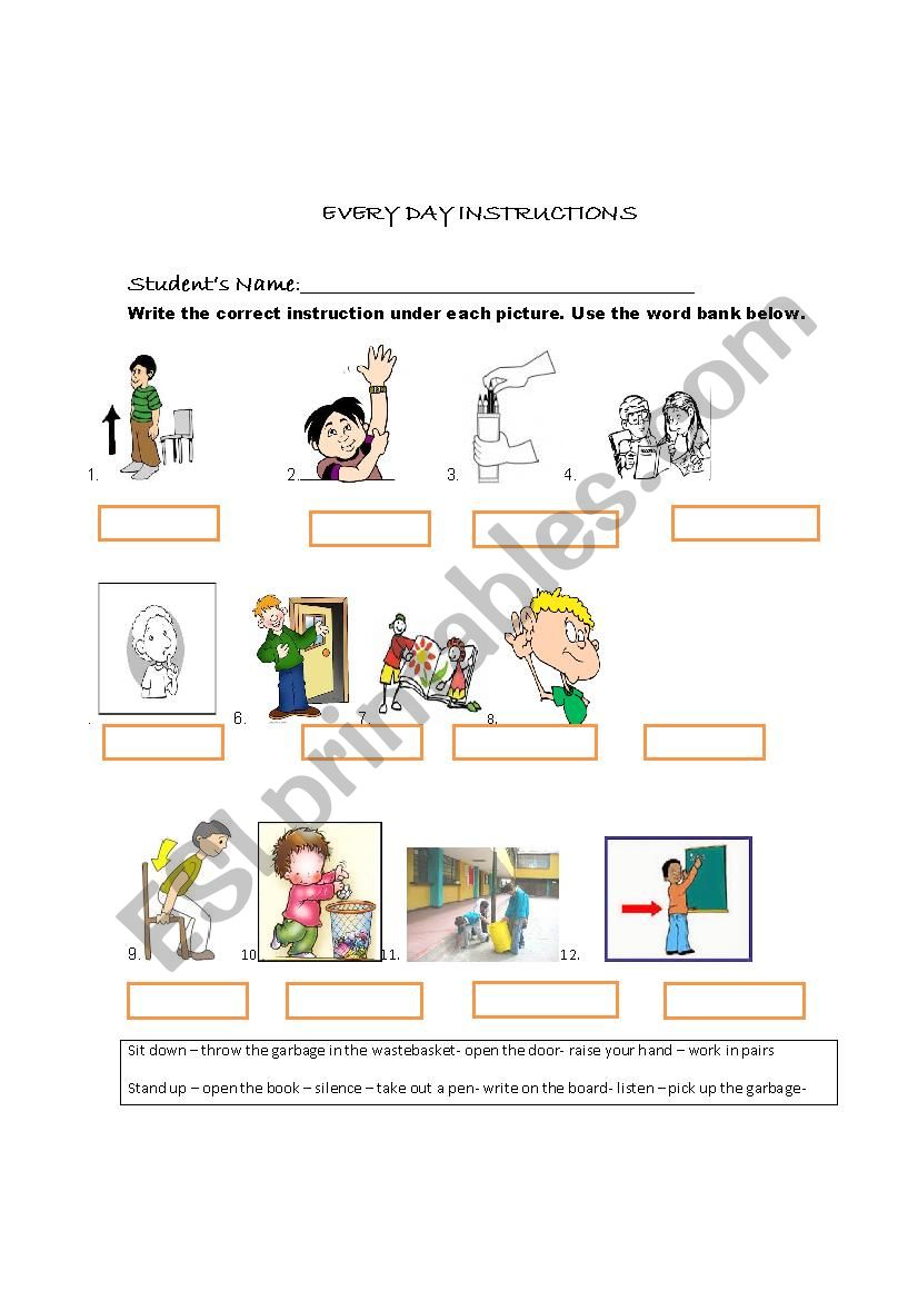Every Day Instructions worksheet