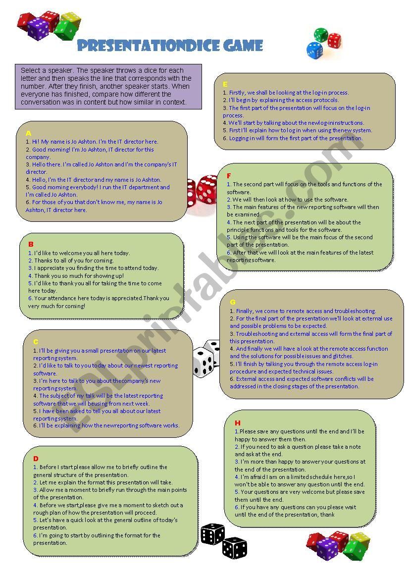 Presentation Introduction Dice Game