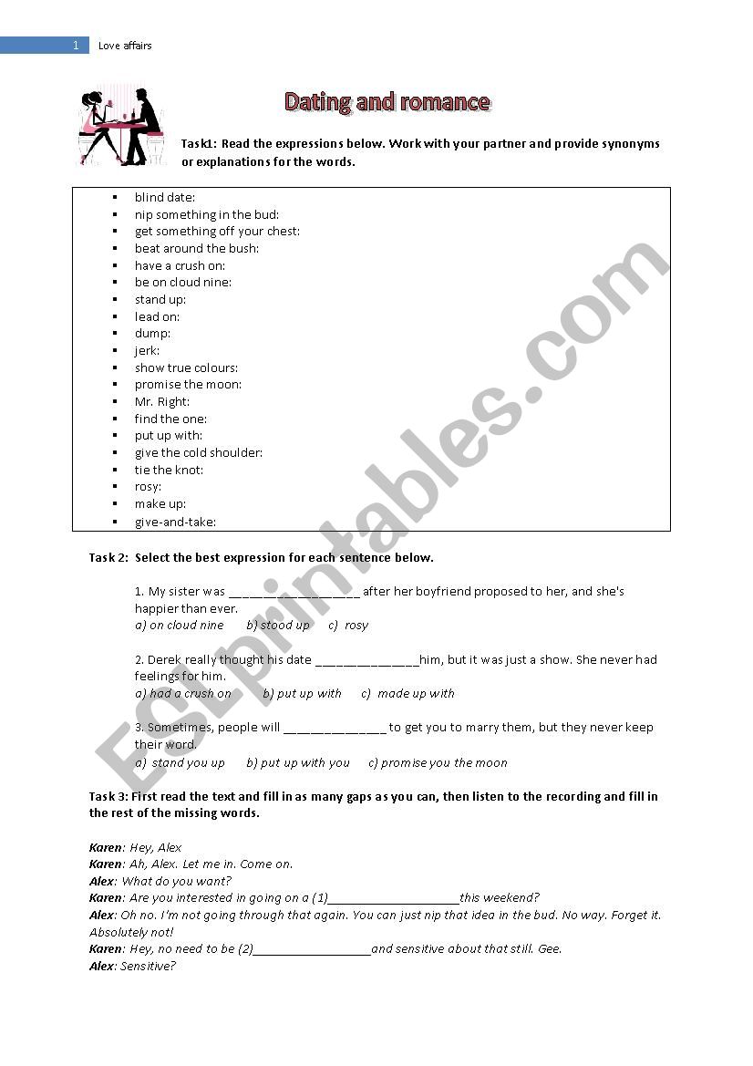 Love affairs: dating worksheet