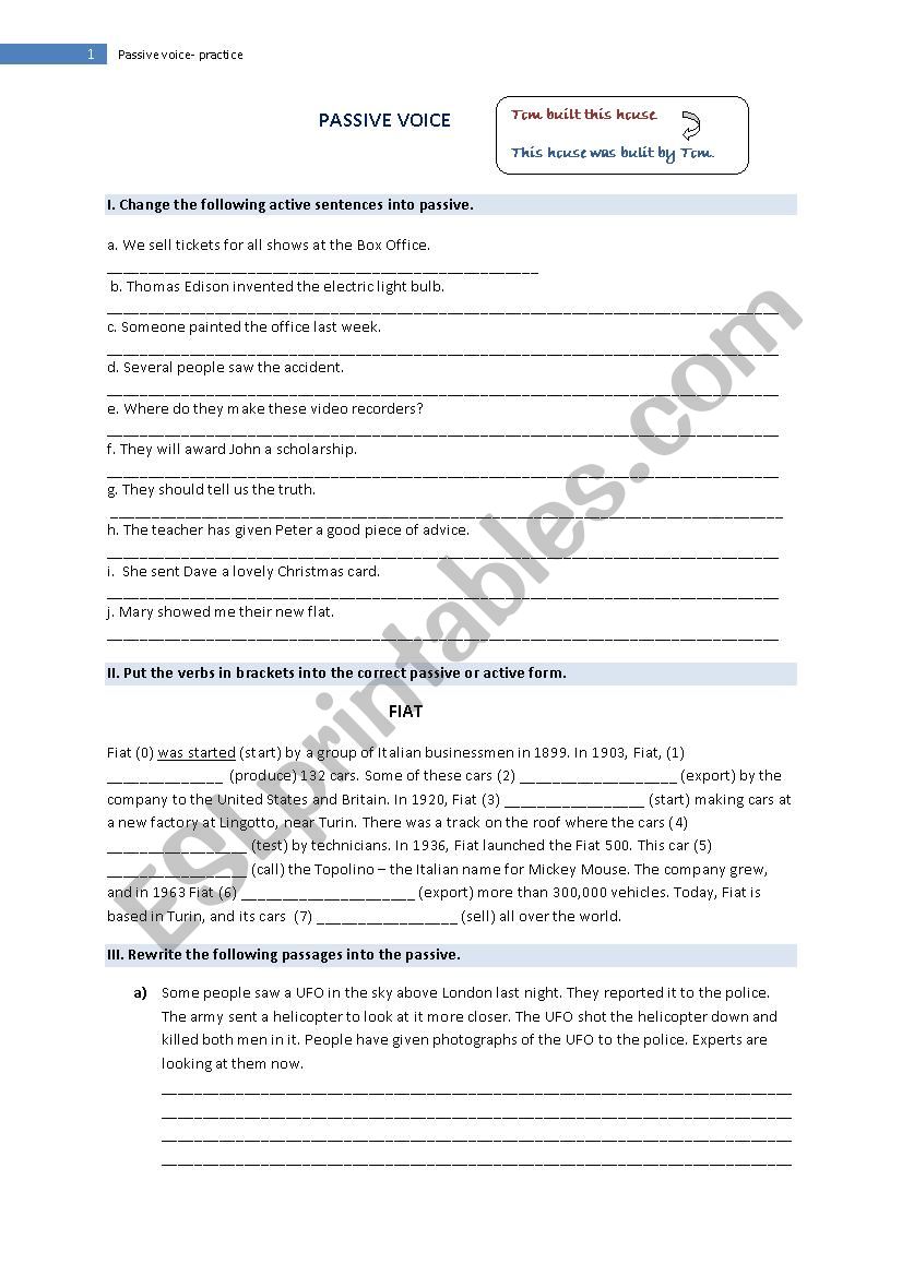 Passive voice- exercises worksheet