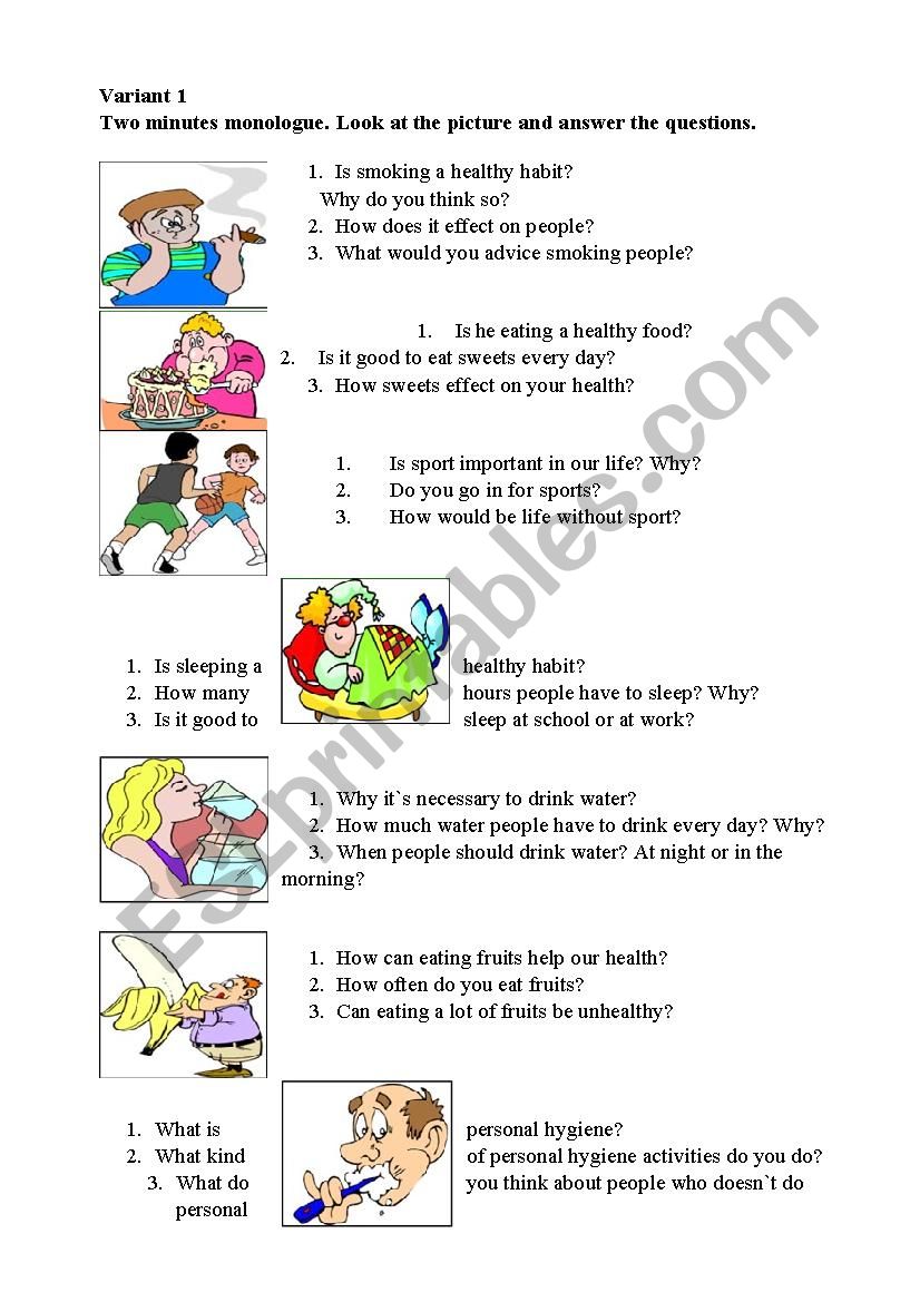 Healthy Habit speaking cards worksheet