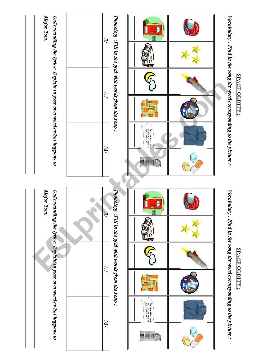 SPACE ODDITY BY DAVID BOWIE worksheet