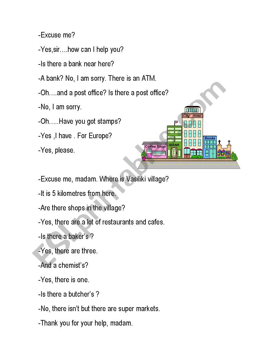 Shops-small daily dialogues worksheet