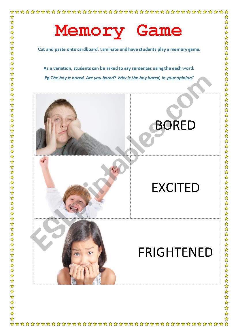 Memory Game Feelings worksheet