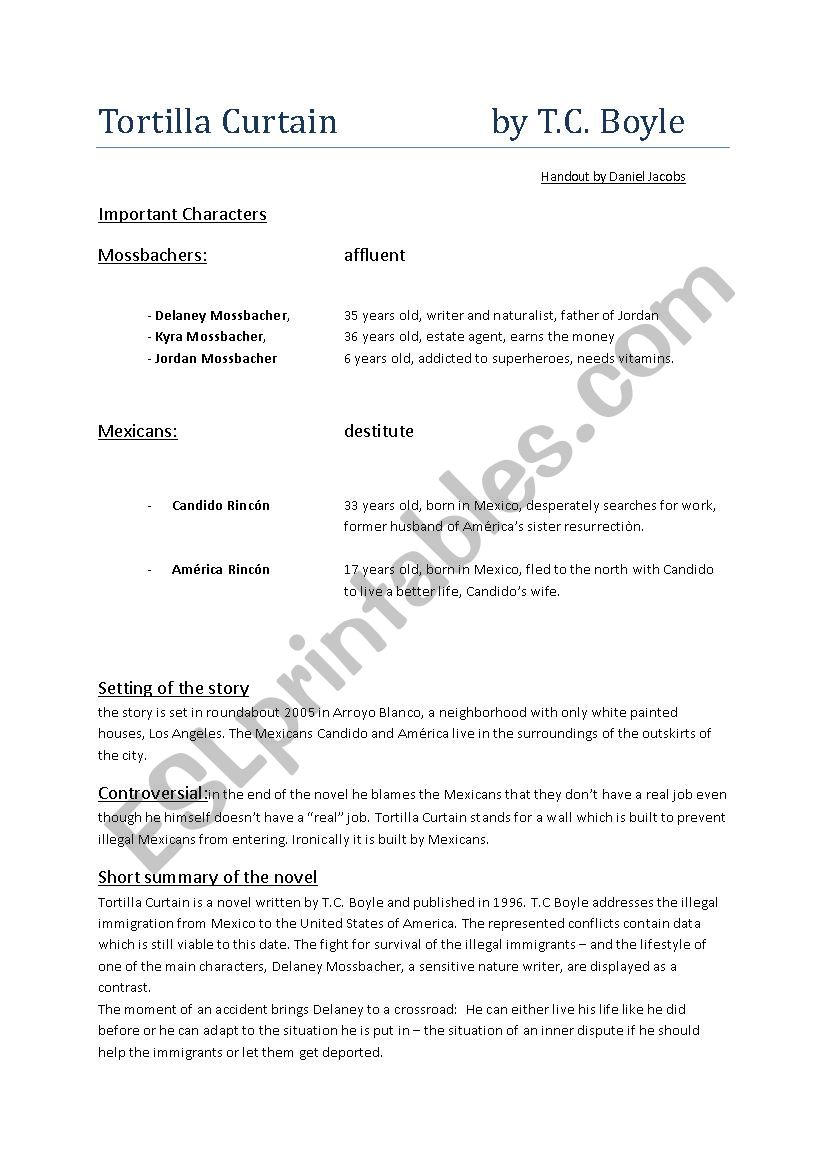 T.C Boyle worksheet