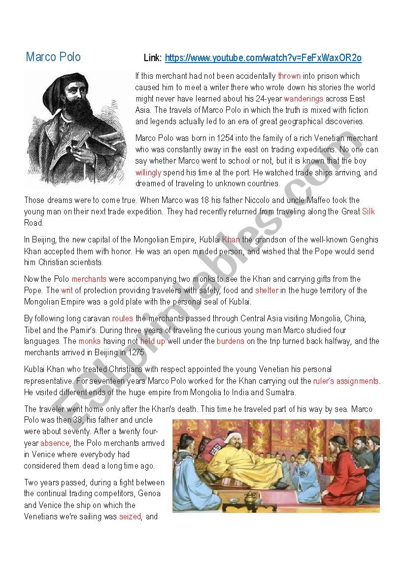 Marco Polo Biography worksheet
