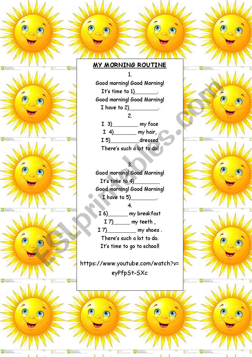 Daily routines song  worksheet