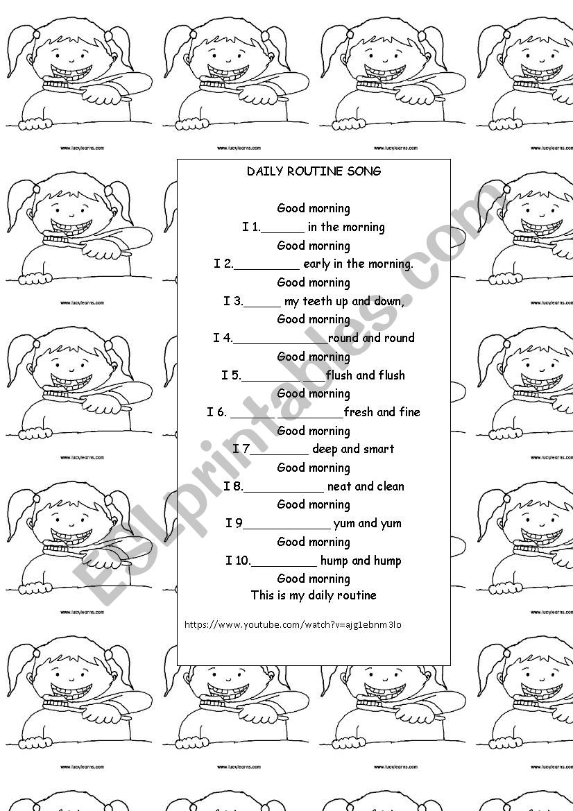 Daily routines song  worksheet