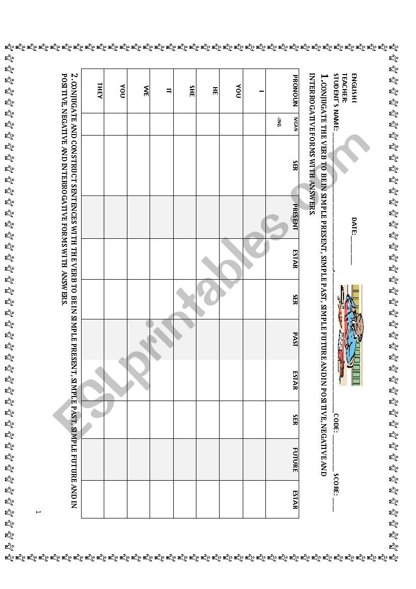 Verb to be conjugation worksheet