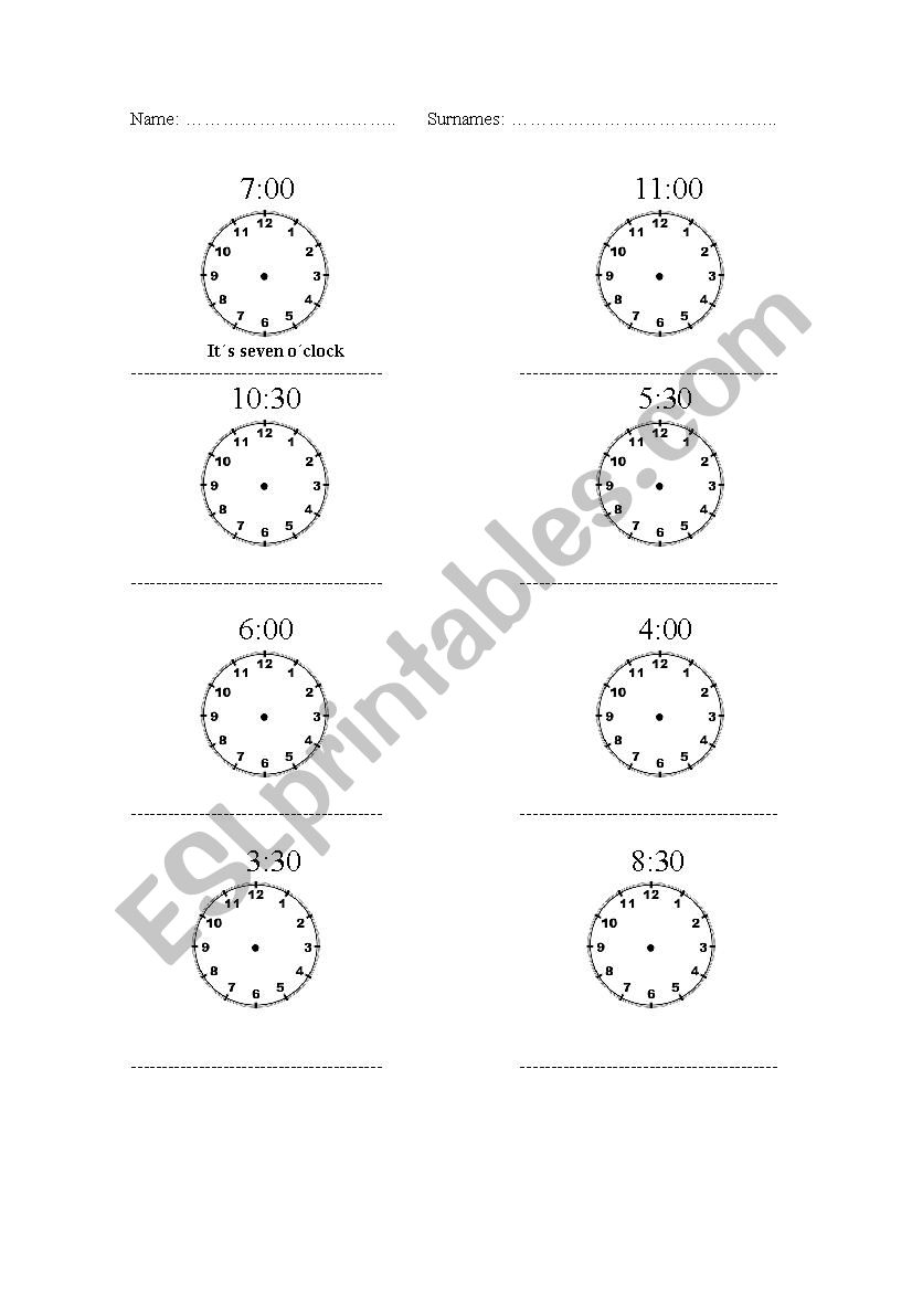 Writing the time worksheet