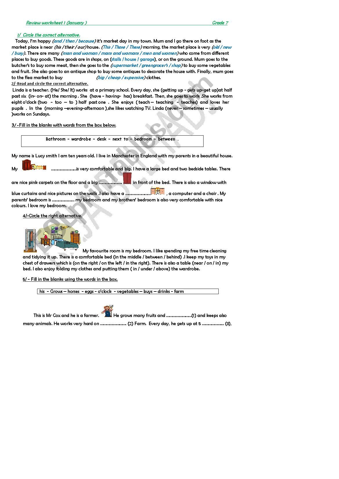 REVISION WORKSHEET module 3 grade 7 Tunisian programme