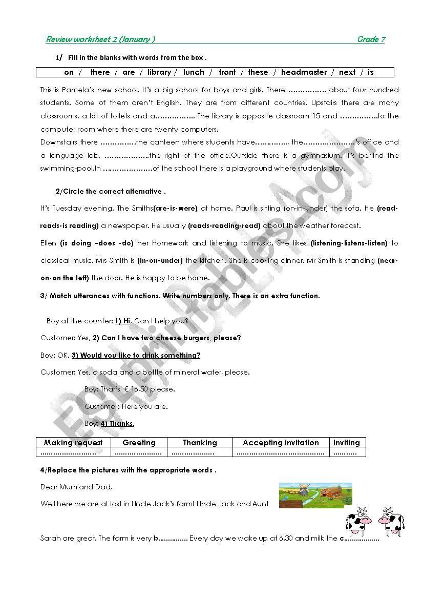 REVISION WORKSHEET  2 module 3 grade 7 Tunisian programme