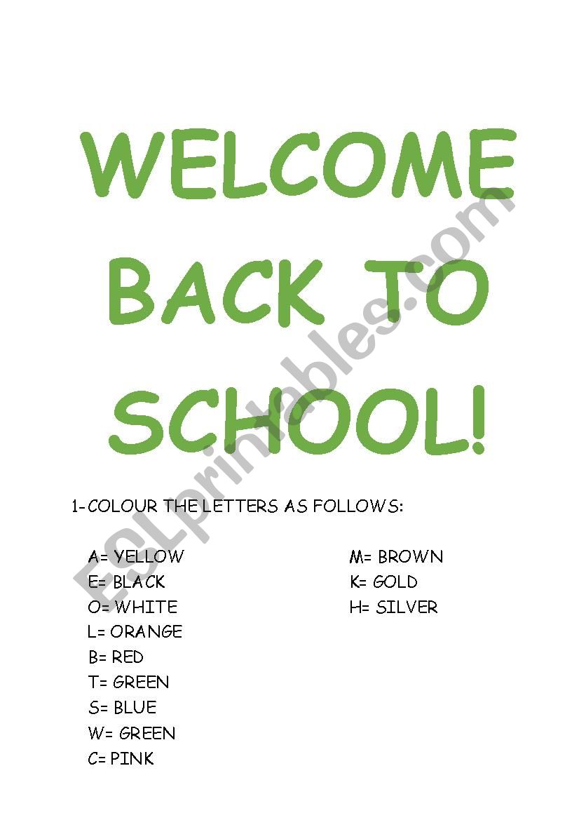 WELCOME BACK! worksheet