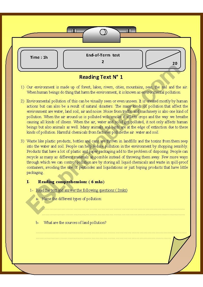 End term test 2 ( 9th form ) worksheet