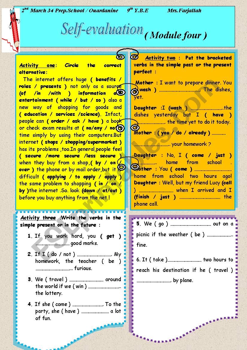 self-evaluation worksheet