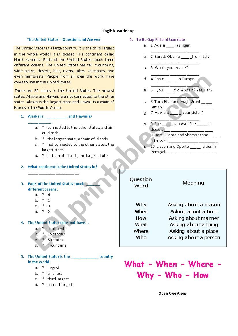 verb to be reading worksheet