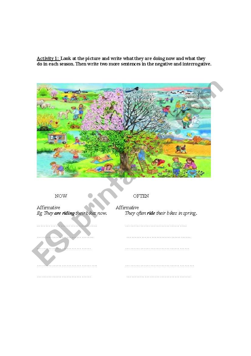 Seasonal activities worksheet